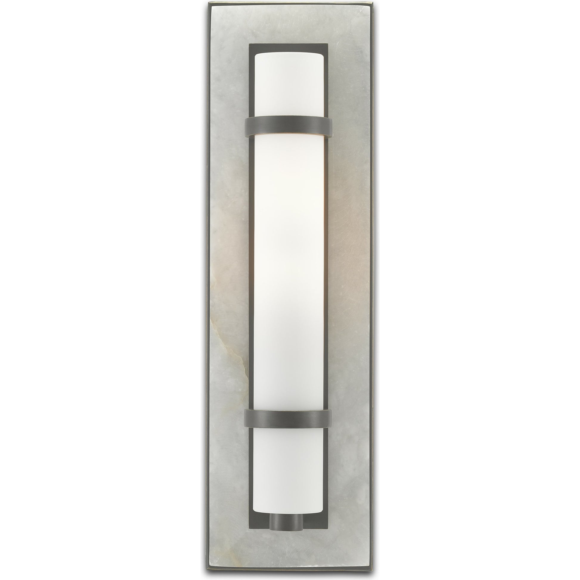 Bruneau Wall Sconce by Currey and Company. Made from alabaster, steel, glass in a modern style.