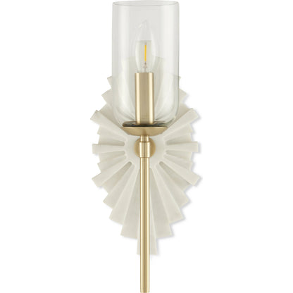 Benthos Wall Sconce by Currey and Company. Made from marble, stainless steel, glass in a modern style.