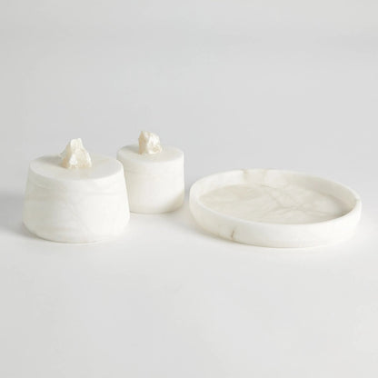 Alabaster Tapered Round Tray by Global Views in white. Made from alabaster in a modern style.