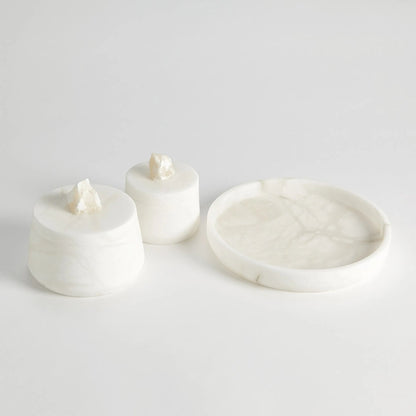Alabaster Tapered Round Tray by Global Views in white. Made from alabaster in a modern style.
