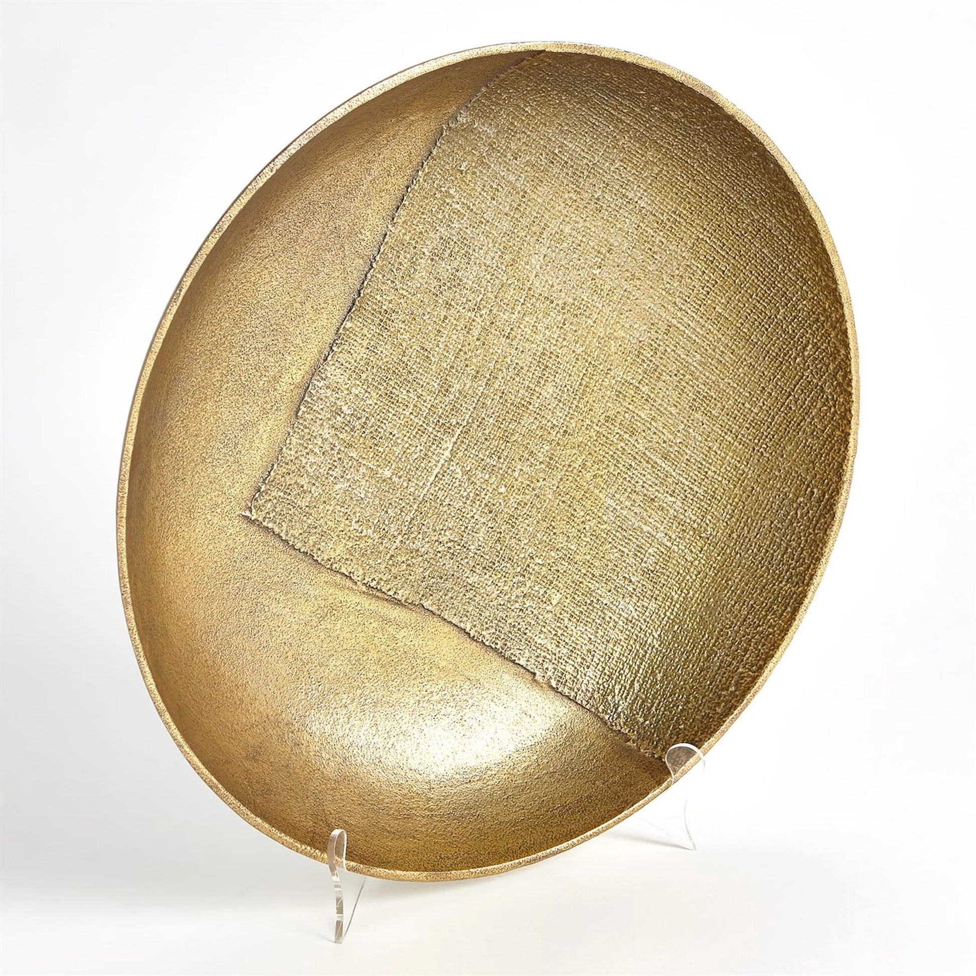 Linen Medium Round Tray by Global Views in sand and brass. Made from unique in a modern style.