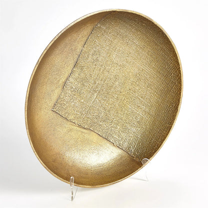 Linen Medium Round Tray by Global Views in sand and brass. Made from unique in a modern style.