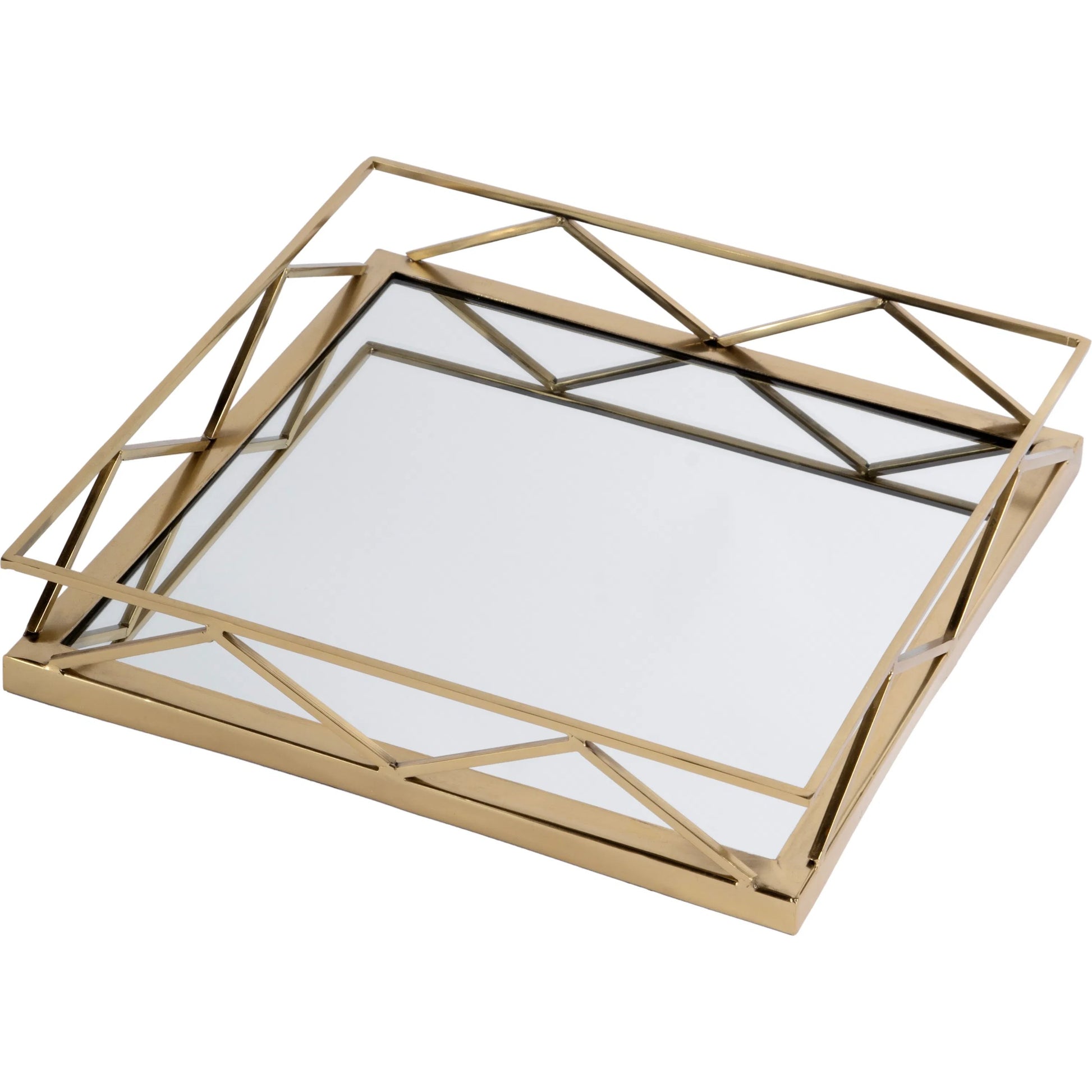 Lydon Serving Tray by Butler Specialty Company in gold. Made from stainless steel, glass in a modern style.