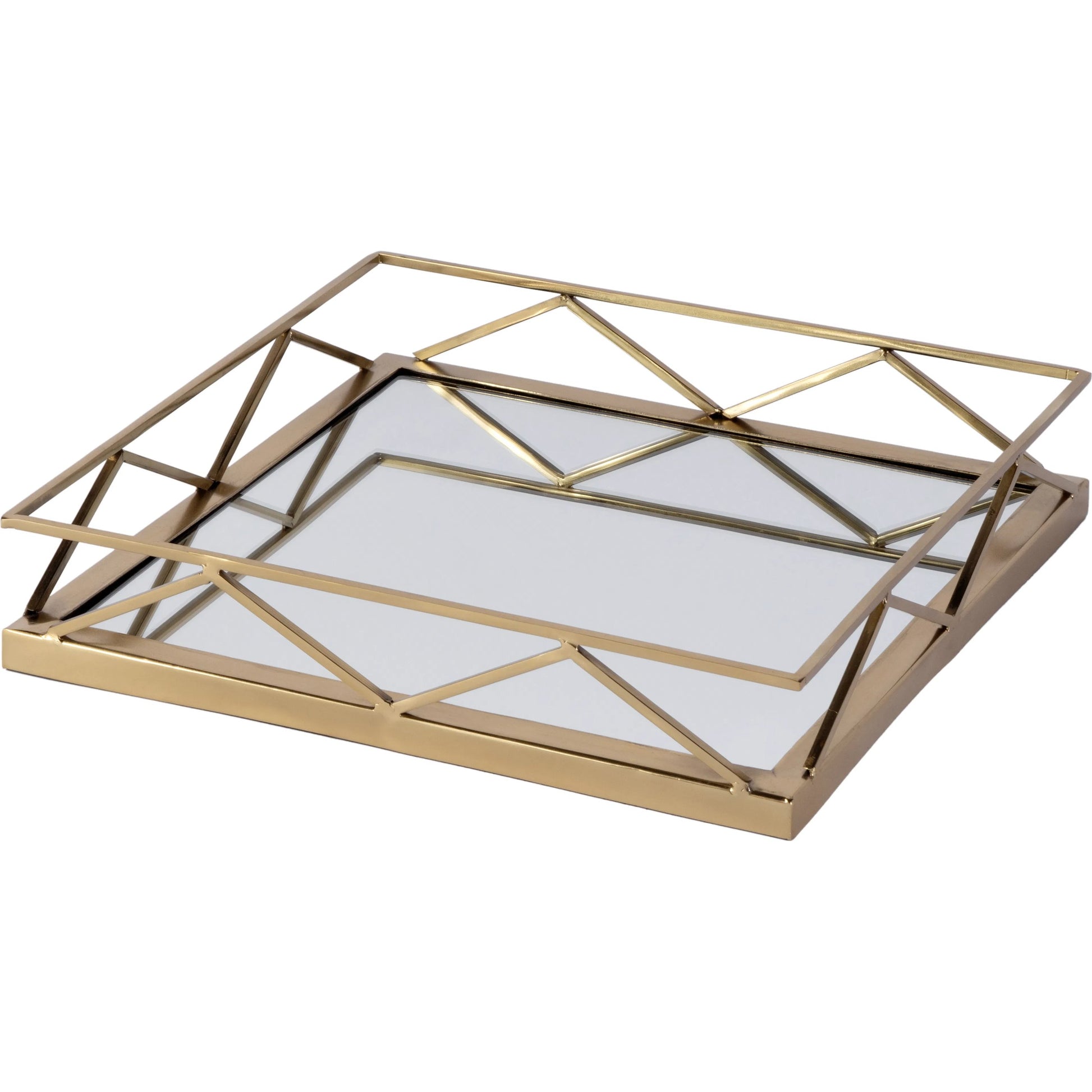 Lydon Serving Tray by Butler Specialty Company in gold. Made from stainless steel, glass in a modern style.