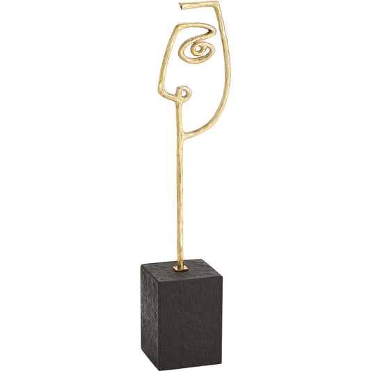 Scribble Sculpture Father by Global Views in polished brass. Made from cast brass, honed black marble in a unique style.