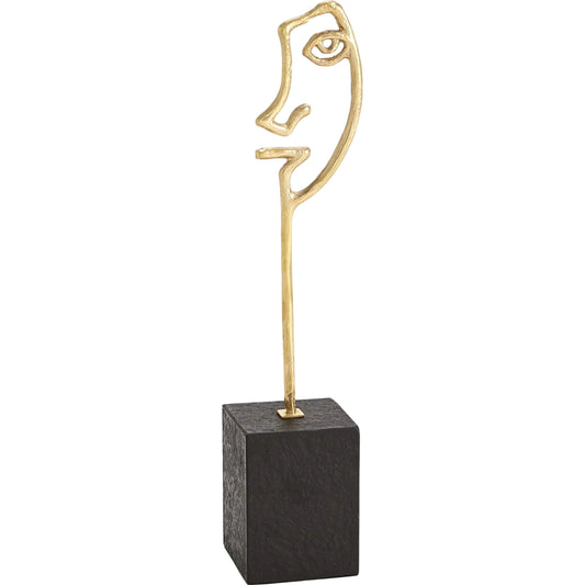Scribble Sculpture Son by Global Views in polished brass. Made from cast brass, honed black marble in a modern style.