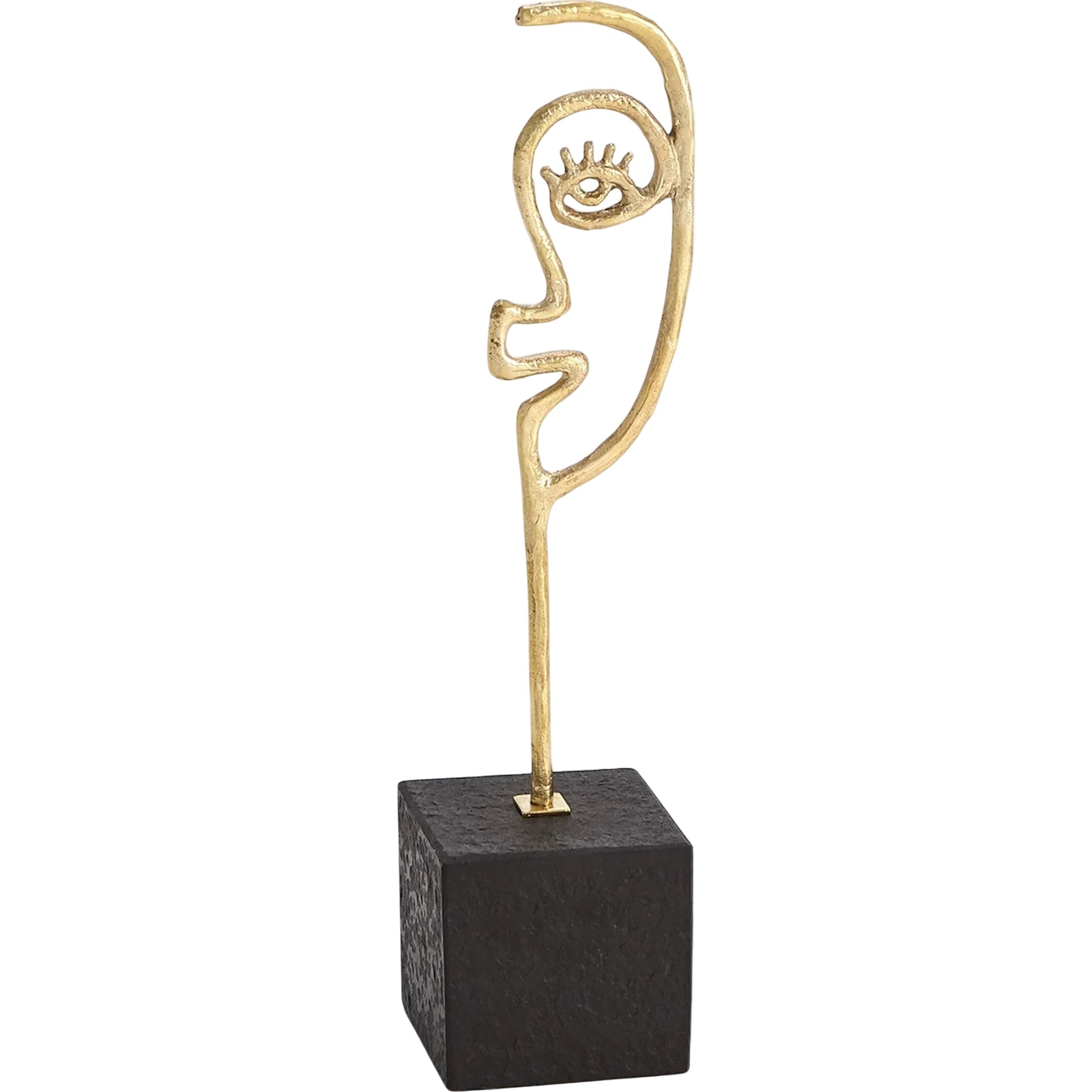 Scribble Sculpture Daughter by Global Views in polished brass. Made from cast brass, honed black marble in a modern style.