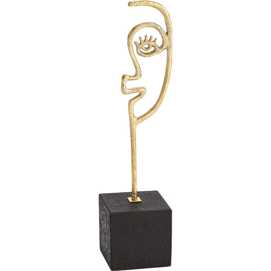 Scribble Sculpture Daughter by Global Views in polished brass. Made from cast brass, honed black marble in a unique style.