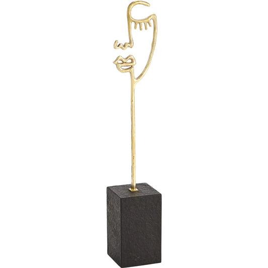 Scribble Sculpture Mother by Global Views in polished brass. Made from cast brass, honed black marble in a unique style.