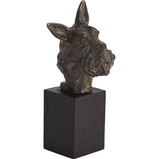 Scottish Terrier Sculpture by Global Views in natural. Made from cast iron, honed black marble in a unique style.