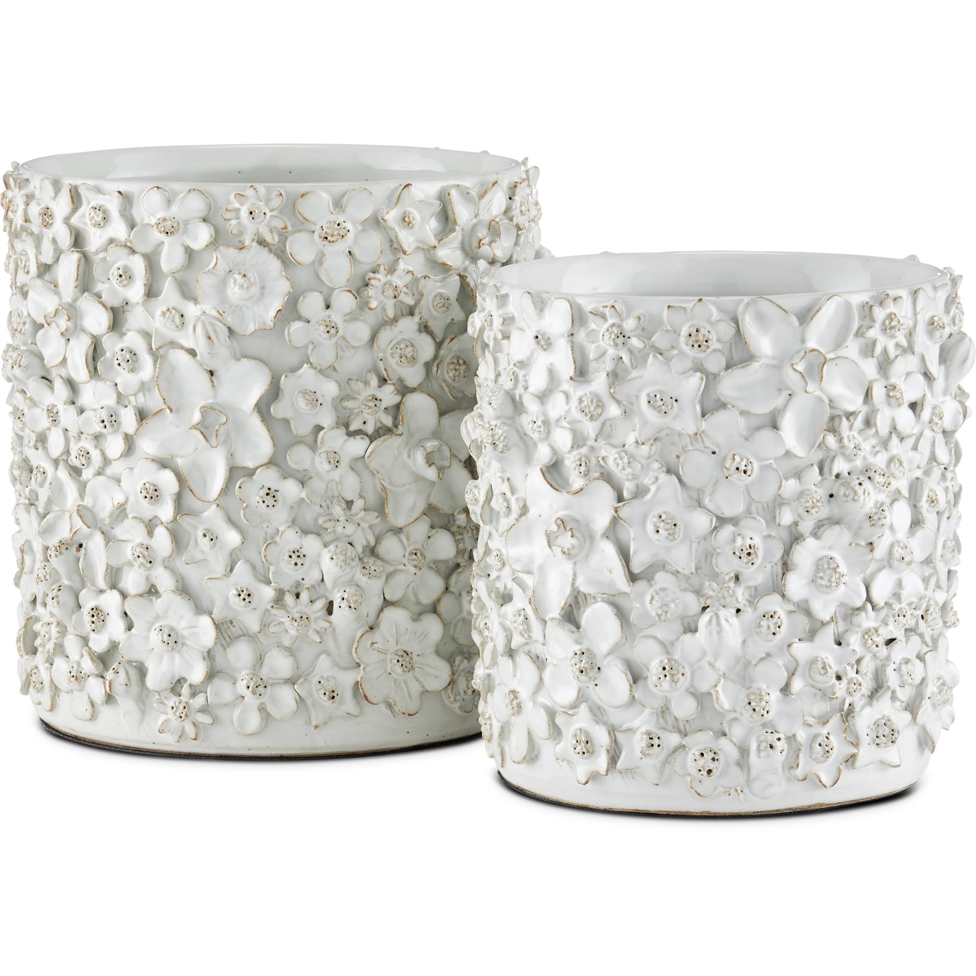 Jessamine Cachepot by Currey and Company in white. Made from ceramic in a modern style.