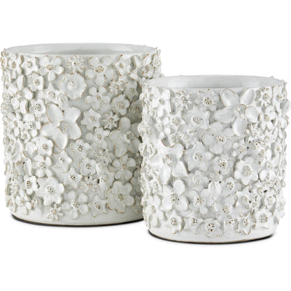 Jessamine Cachepot by Currey and Company in white. Made from ceramic in a modern style.