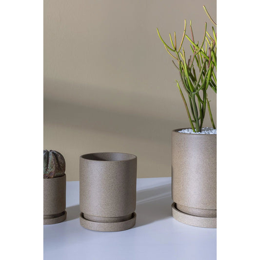 Imogen Pot with Saucer by Accent Decor in tan. Made from ceramic in a modern style.