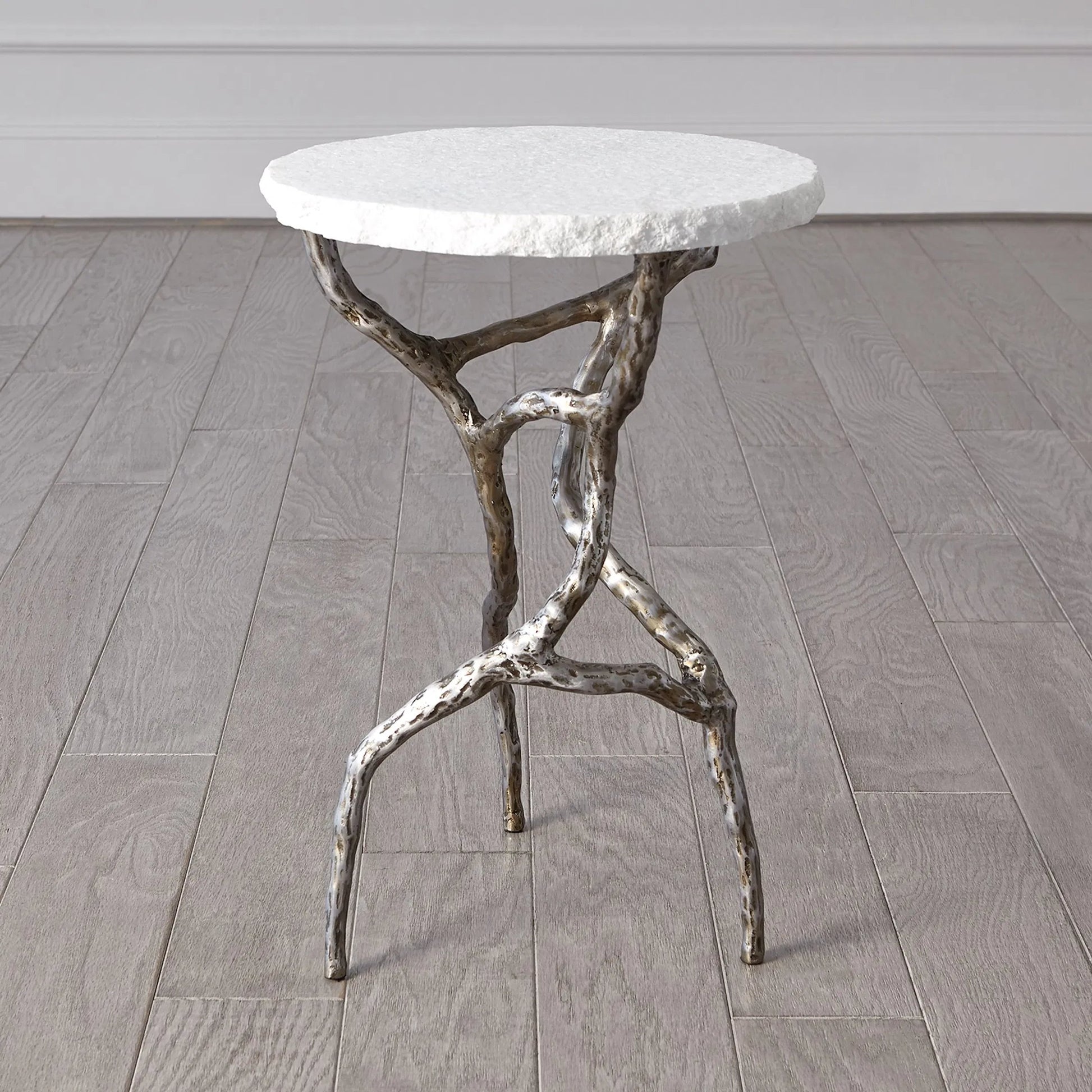 Root Table by Global Views. Made from cast iron, iron, honed white marble in a modern style.