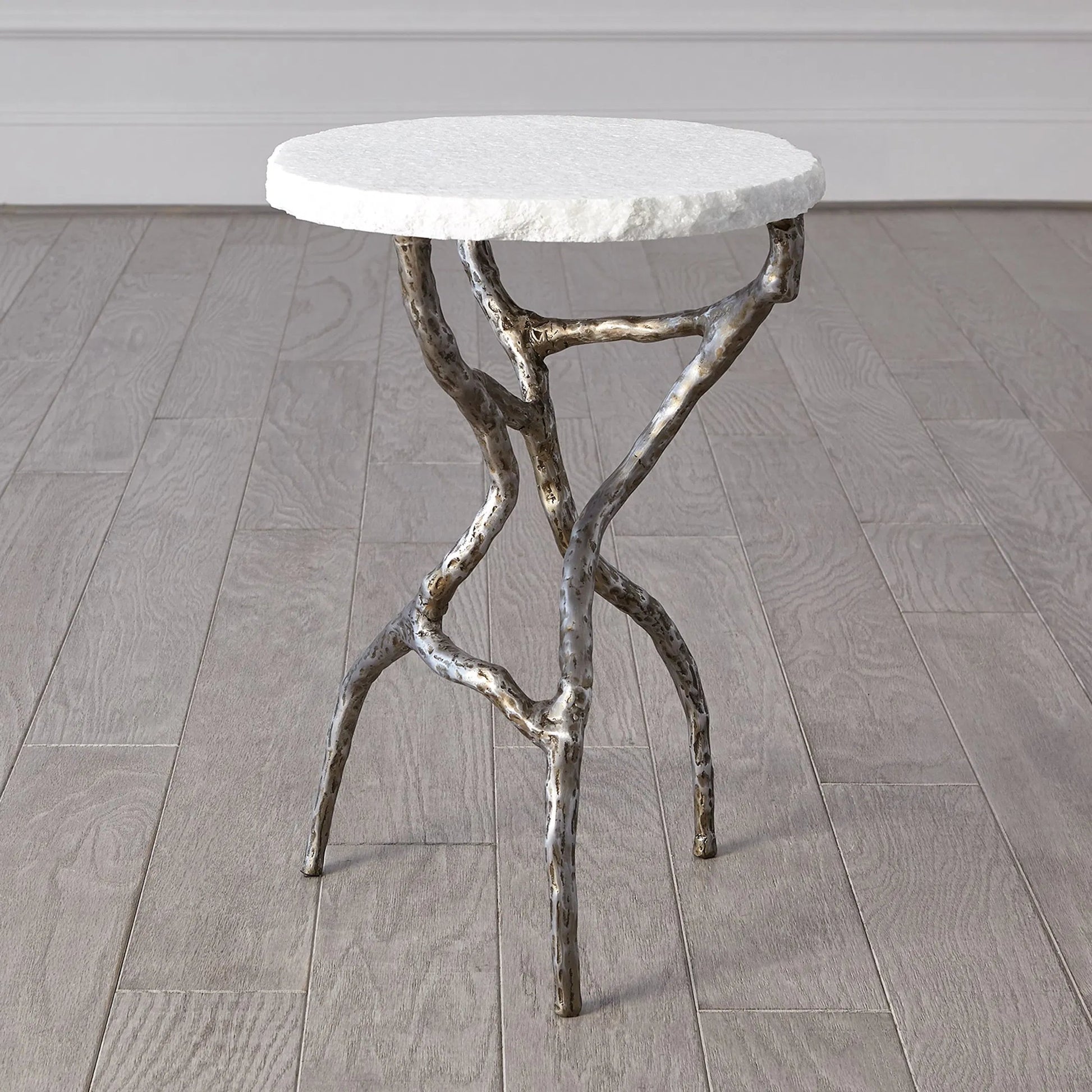 Root Table by Global Views. Made from cast iron, iron, honed white marble in a modern style.