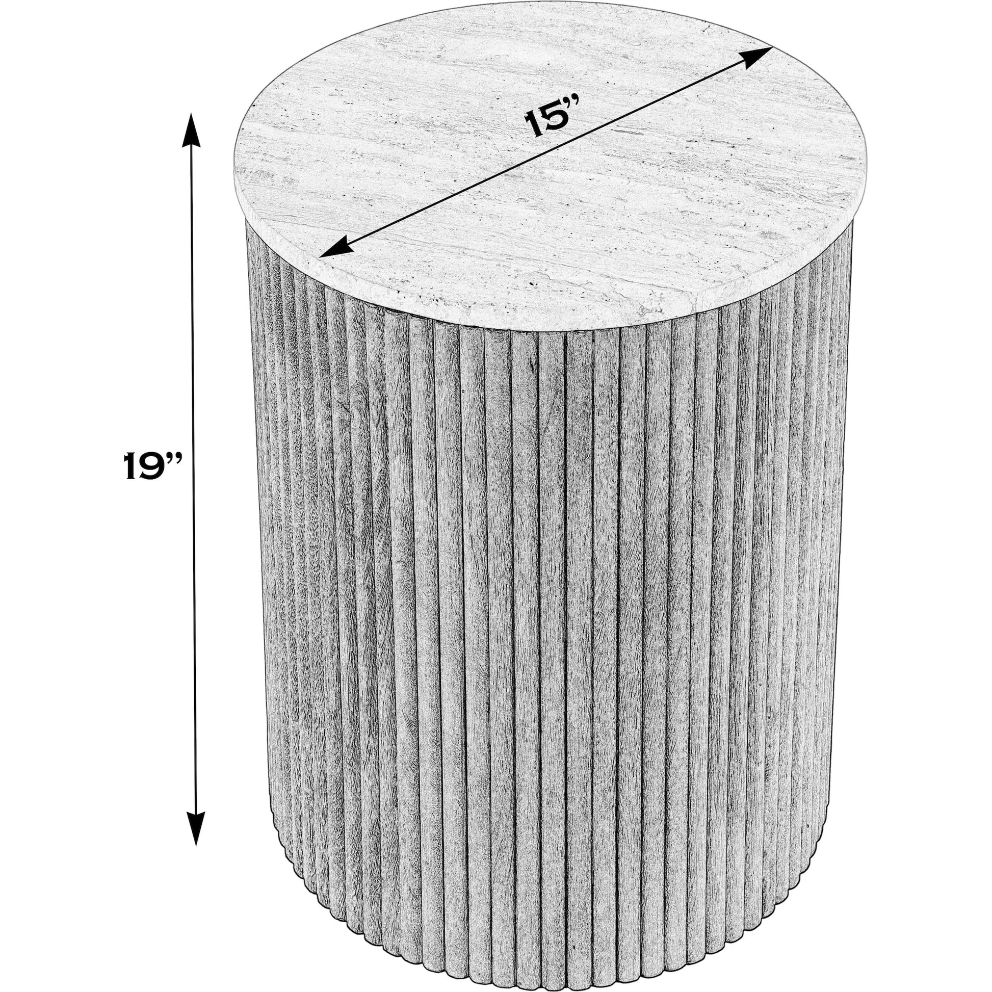 Ruby Fluted Round Side Table by Butler Specialty Company in brown. Made from mango solids, travertine stone in a transitional style.