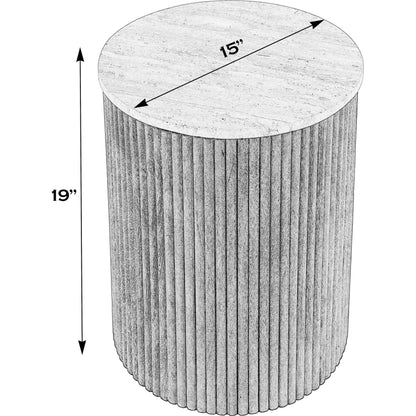 Ruby Fluted Round Side Table by Butler Specialty Company in brown. Made from mango solids, travertine stone in a transitional style.