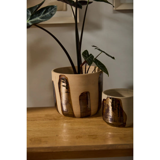 Bronze Brushstroke Pot by Accent Decor in brown. Made from ceramic in a unique style.
