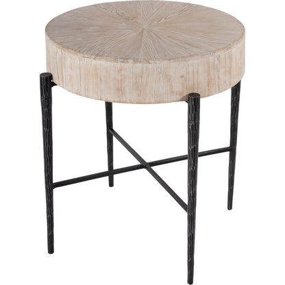 Akemi Wood Side Table by Butler Specialty Company in light brown. Made from iron, mango solids in a transitional style.