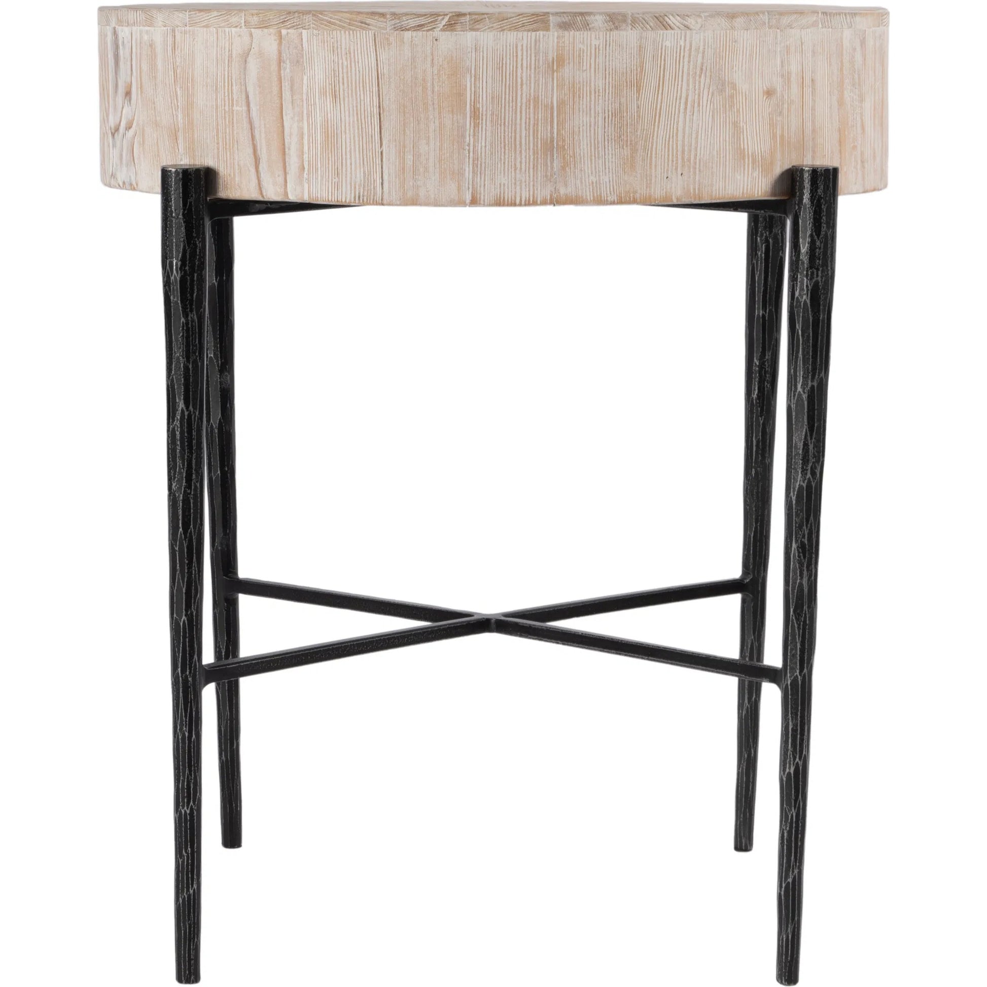 Akemi Wood Side Table by Butler Specialty Company in light brown. Made from iron, mango solids in a transitional style.