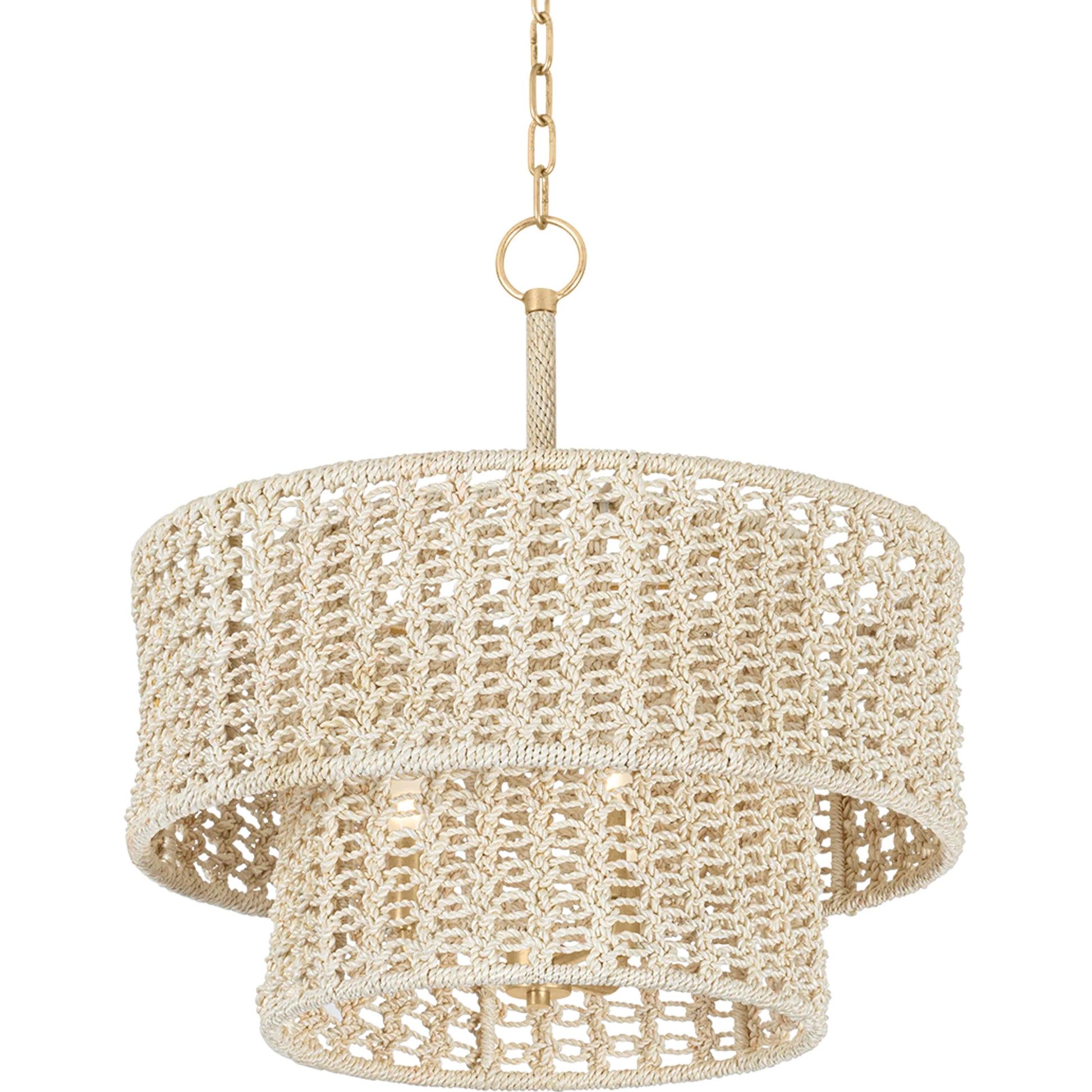 Yorkhill 3-Light Pendant by Hudson Valley in vintage gold leaf. Made from natural woven in a rustic style.