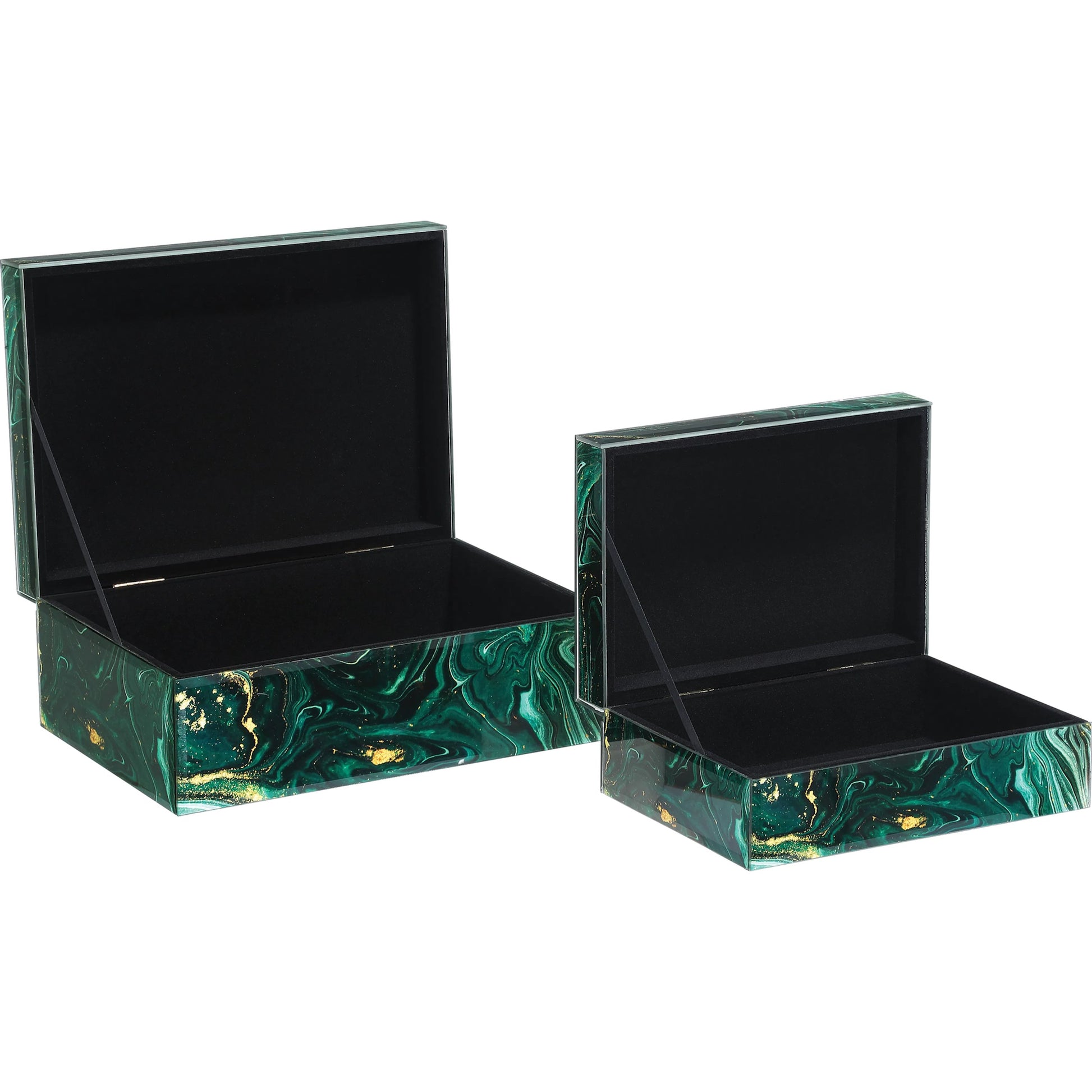 Interstellar Box Set by Currey and Company in dark green. Made from glass, paper, engineered wood in a modern style.