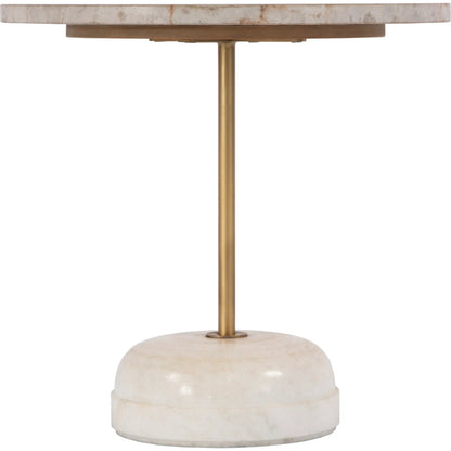 Lucia Pedestal Side Table by Butler Specialty Company in white. Made from marble, iron, mdf in a transitional style.