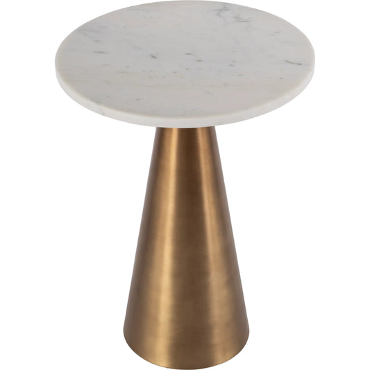 Hallie Side Table by Butler Specialty Company in antique gold. Made from marble, stainless steel, plyboard in a unique style.