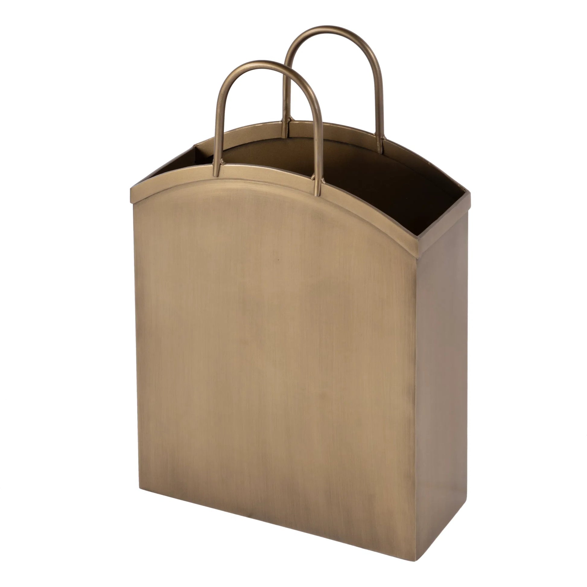 Gia Magazine Basket by Butler Specialty Company in antique gold. Made from stainless steel in a modern style.