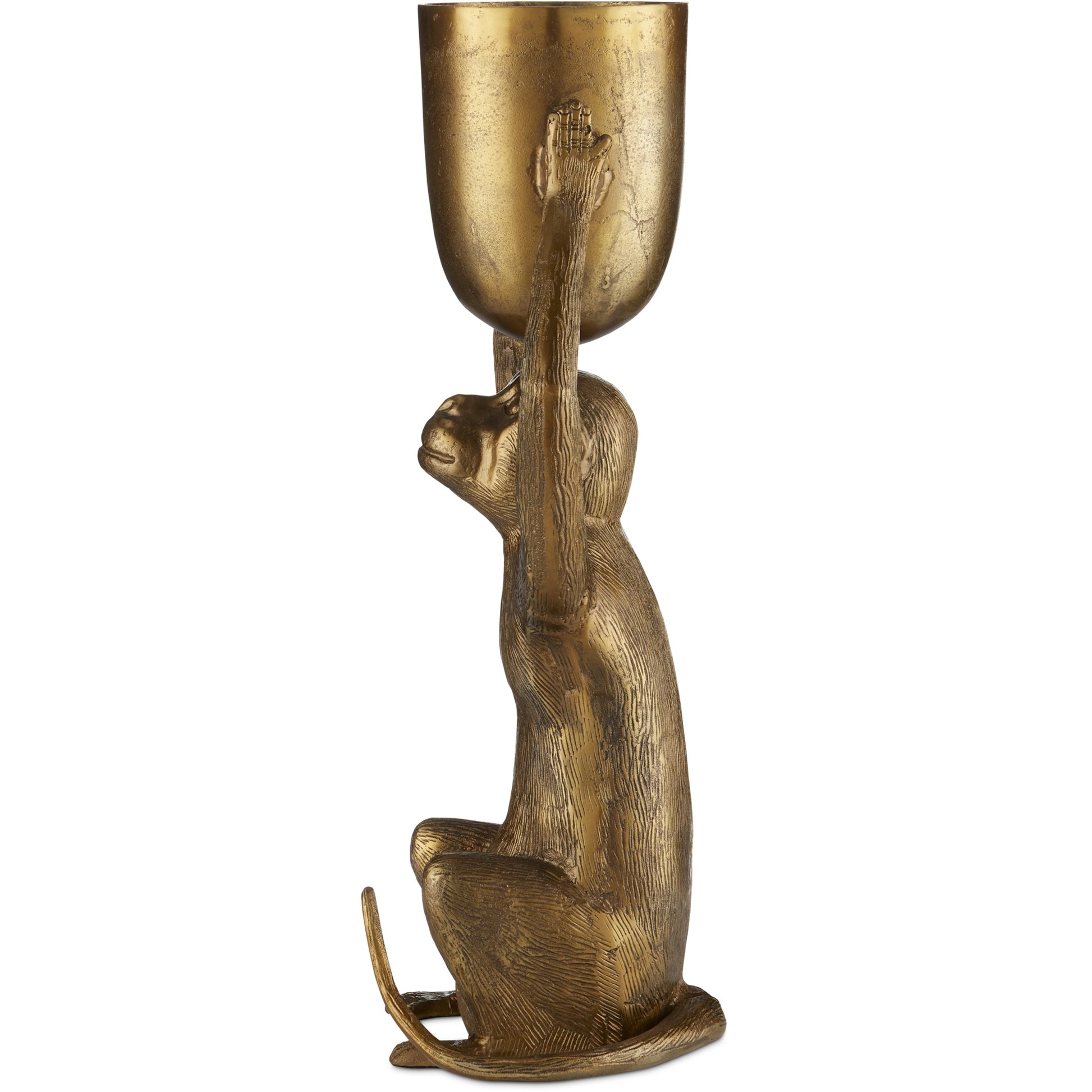 Abu Planter by Currey and Company in antique gold. Made from cast aluminum in a modern style.