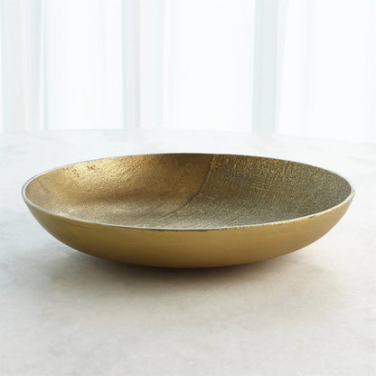 Linen Large Round Tray by Global Views in sand and brass. Made from unique in a modern style.