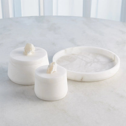 Alabaster Tapered Round Tray by Global Views in white. Made from alabaster in a modern style.
