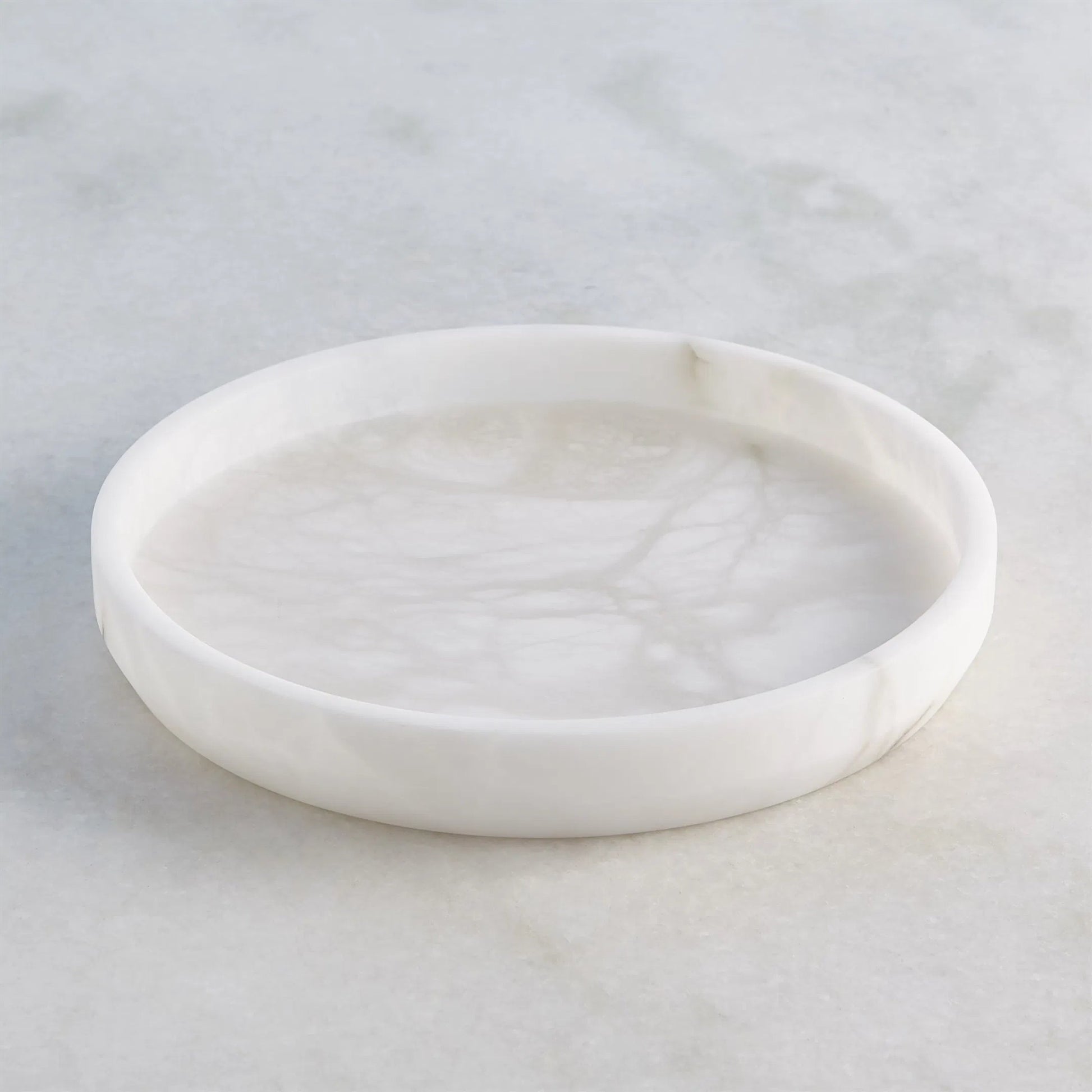 Alabaster Tapered Round Tray by Global Views in white. Made from alabaster in a modern style.