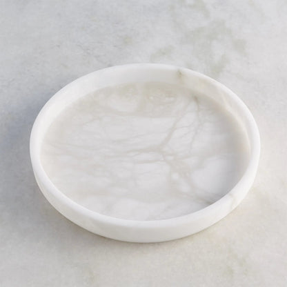 Alabaster Tapered Round Tray by Global Views in white. Made from alabaster in a modern style.