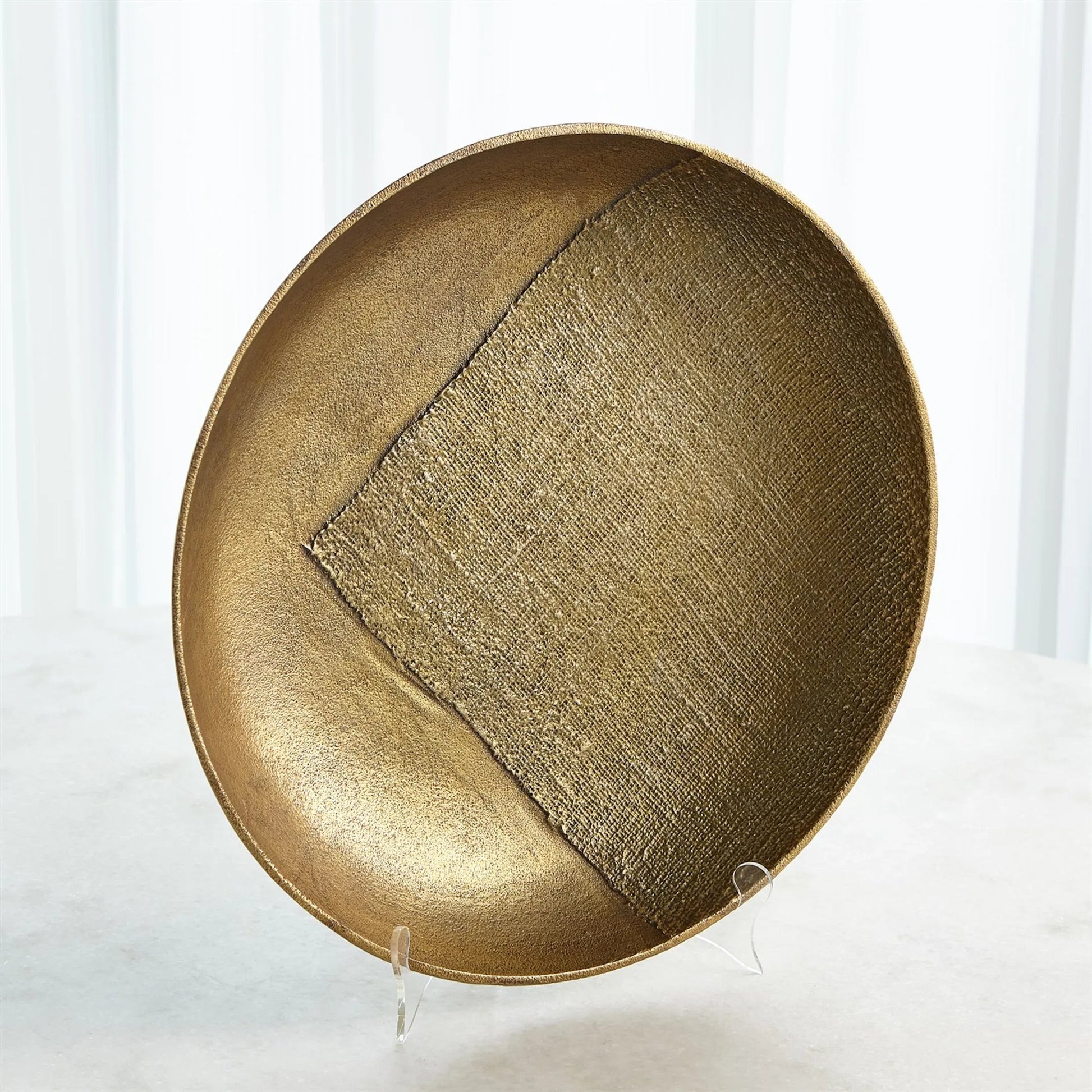 Linen Large Round Tray by Global Views in sand and brass. Made from unique in a modern style.