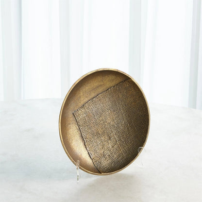 Linen Medium Round Tray by Global Views in sand and brass. Made from unique in a modern style.