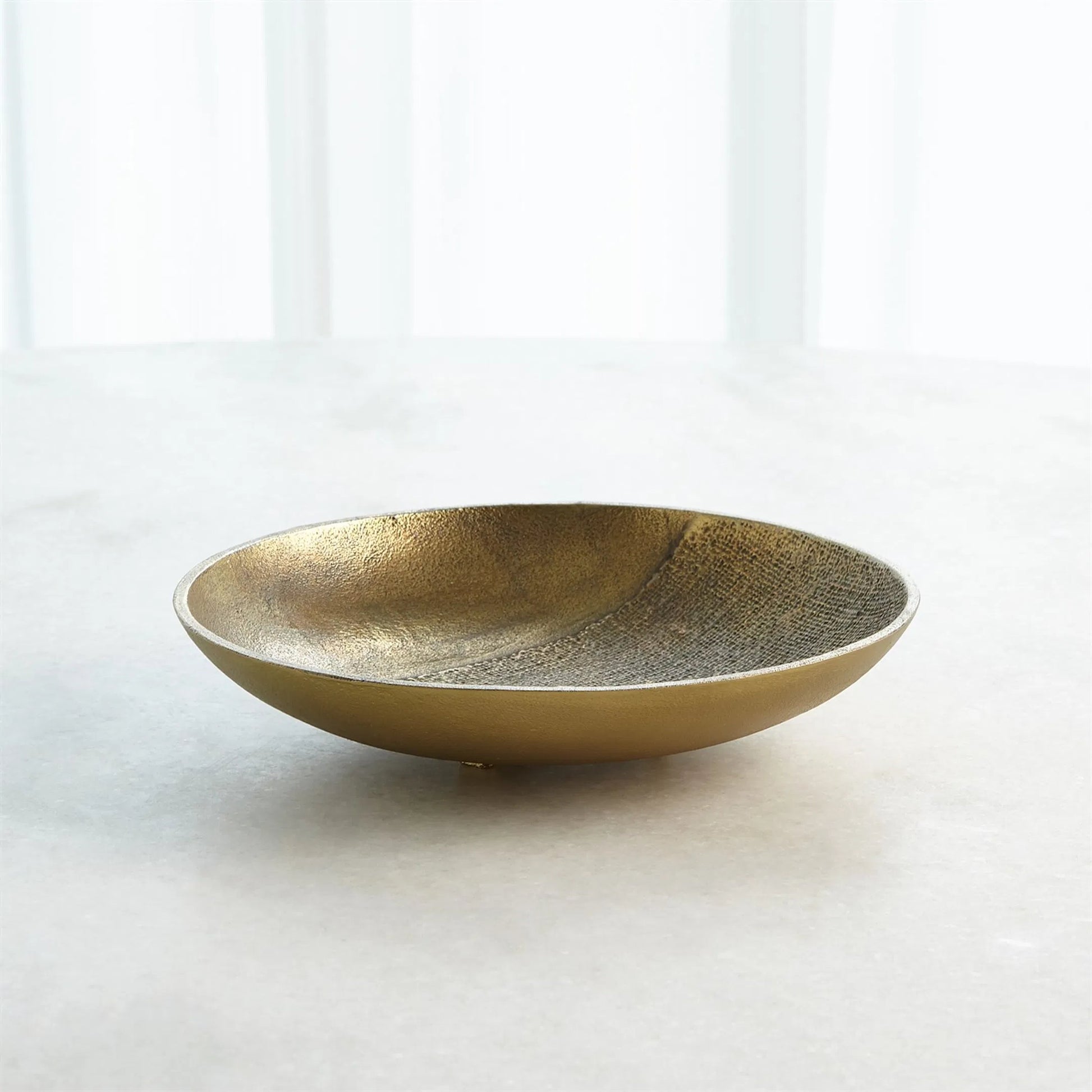 Linen Medium Round Tray by Global Views in sand and brass. Made from unique in a modern style.