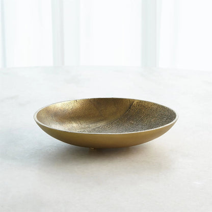 Linen Large Round Tray by Global Views in sand and brass. Made from unique in a modern style.