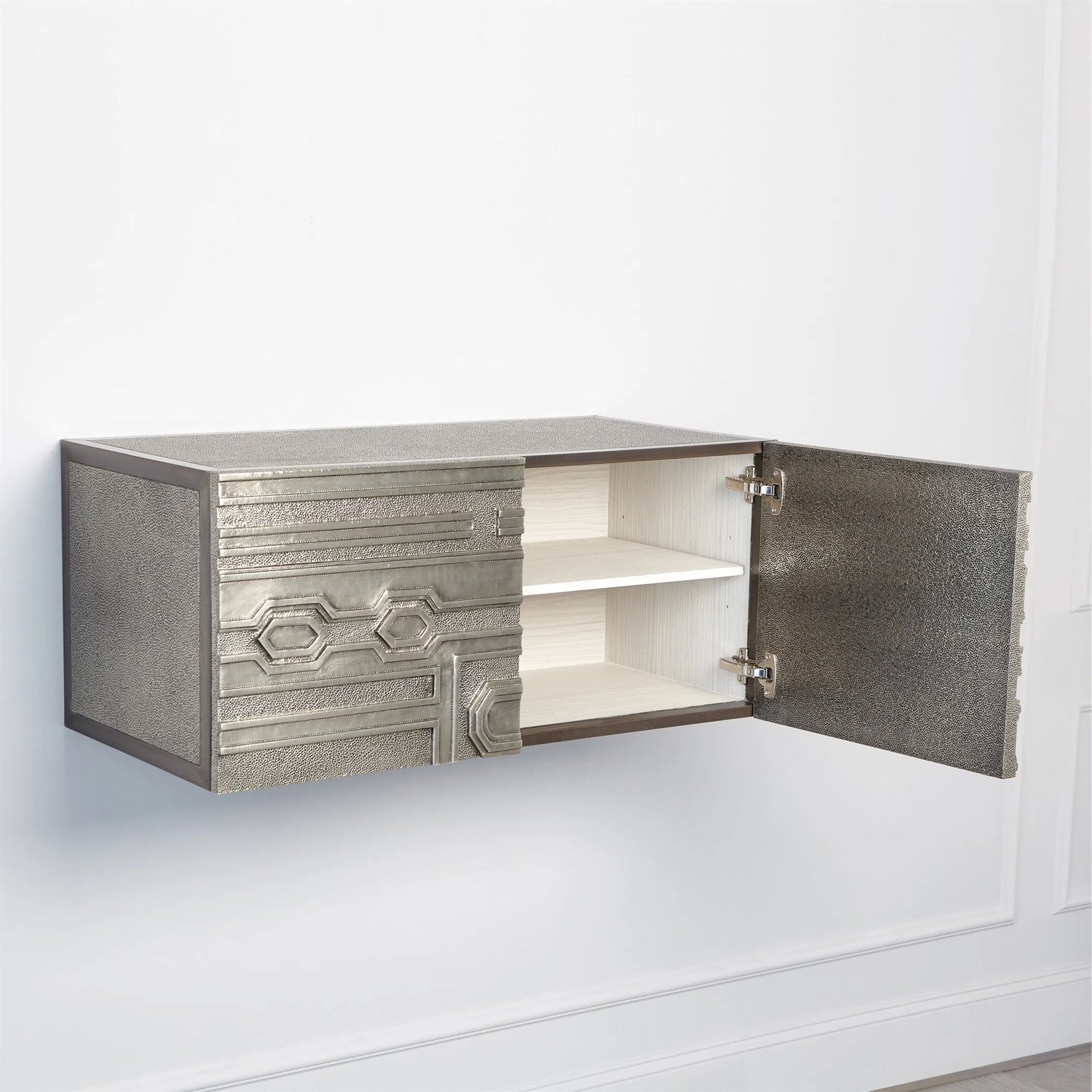 Abstract Block Right Cabinet by Global Views in silver. Made from mango, mdf in a modern style.