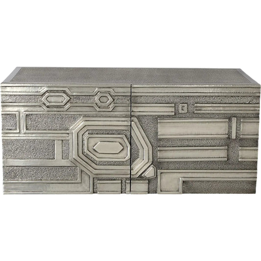 Abstract Block Left Cabinet by Global Views in silver. Made from mango, mdf in a modern style.