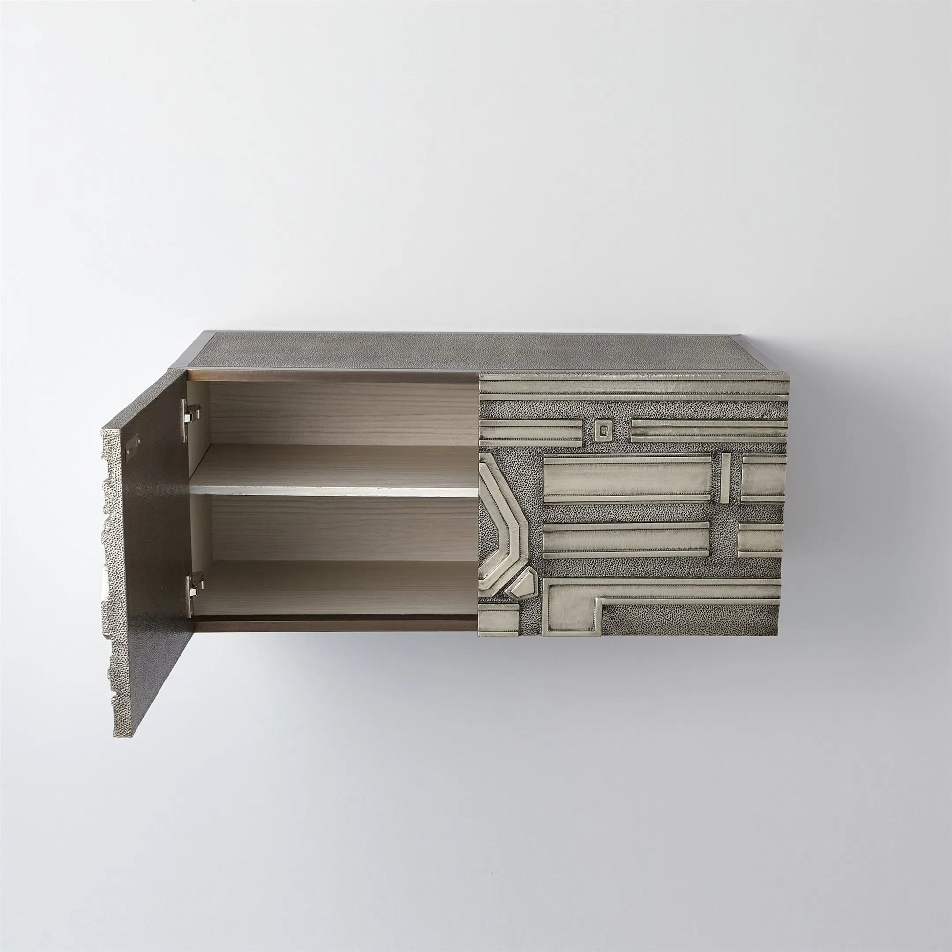 Abstract Block Left Cabinet by Global Views in silver. Made from mango, mdf in a modern style.