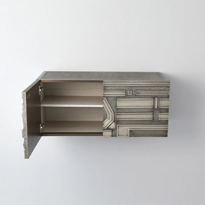 Abstract Block Left Cabinet by Global Views in silver. Made from mango, mdf in a modern style.