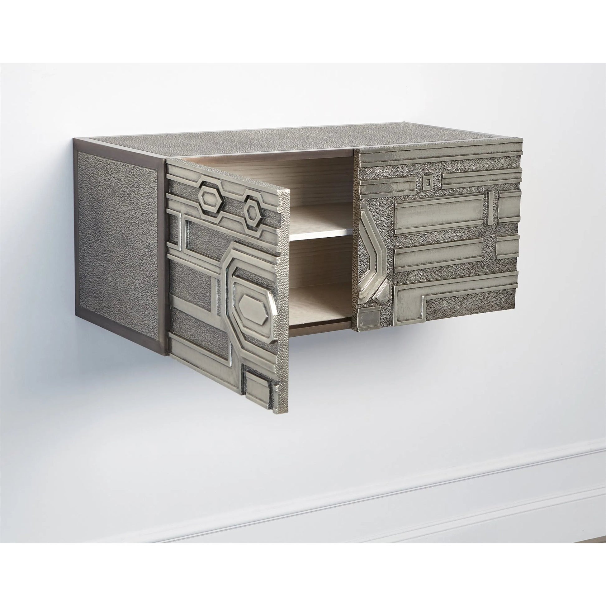 Abstract Block Left Cabinet by Global Views in silver. Made from mango, mdf in a modern style.