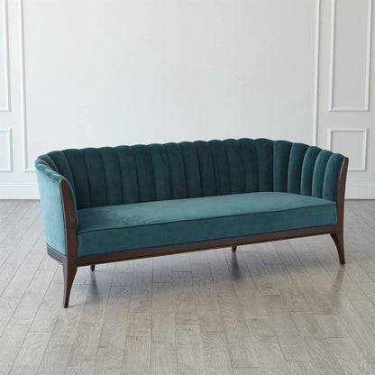 Channel Back Sofa by Global Views. Made from solid walnut, fabric, wood, 100% cotton, double rub: 50,000 in a modern style.