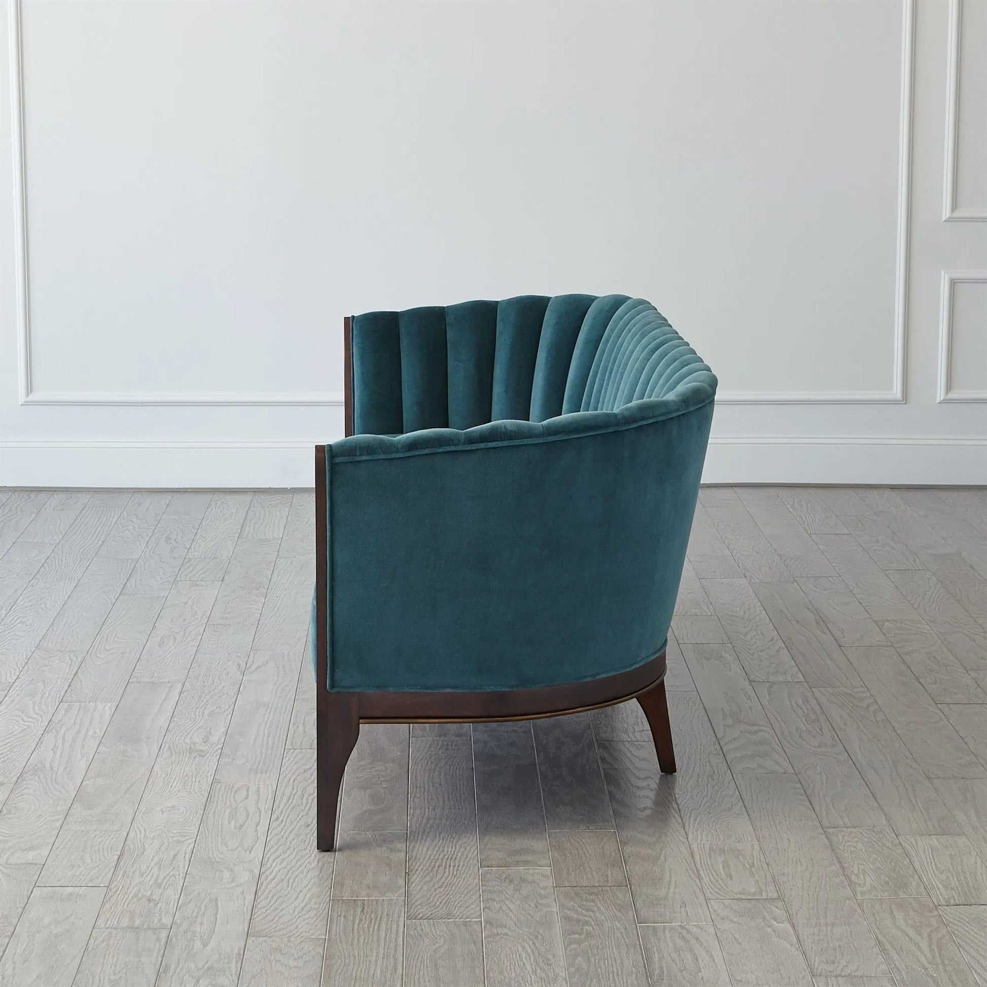 Channel Back Sofa by Global Views. Made from solid walnut, fabric, wood, 100% cotton, double rub: 50,000 in a modern style.