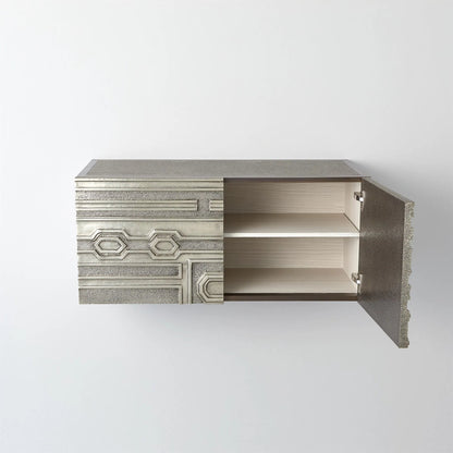 Abstract Block Right Cabinet by Global Views in silver. Made from mango, mdf in a modern style.