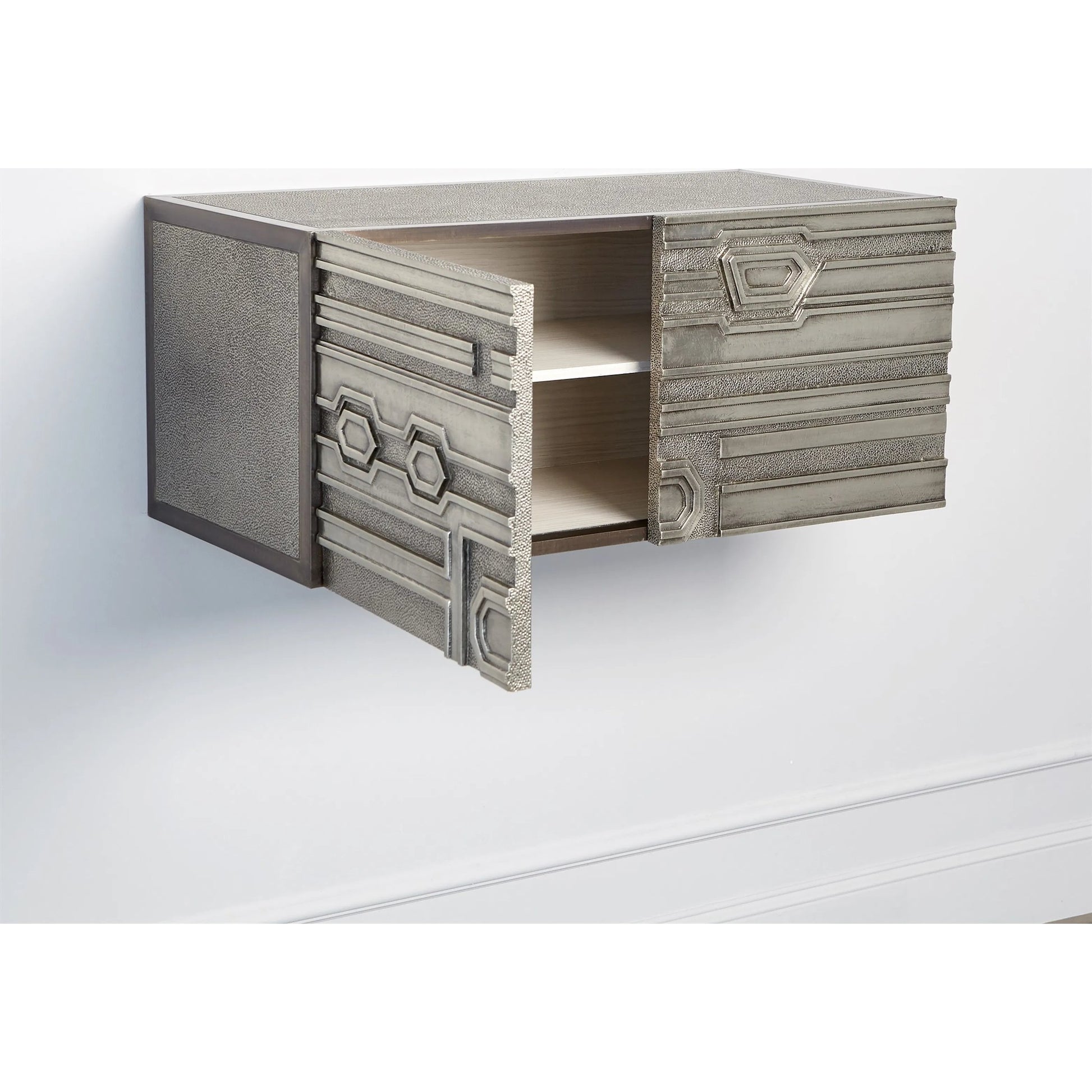 Abstract Block Right Cabinet by Global Views in silver. Made from mango, mdf in a modern style.