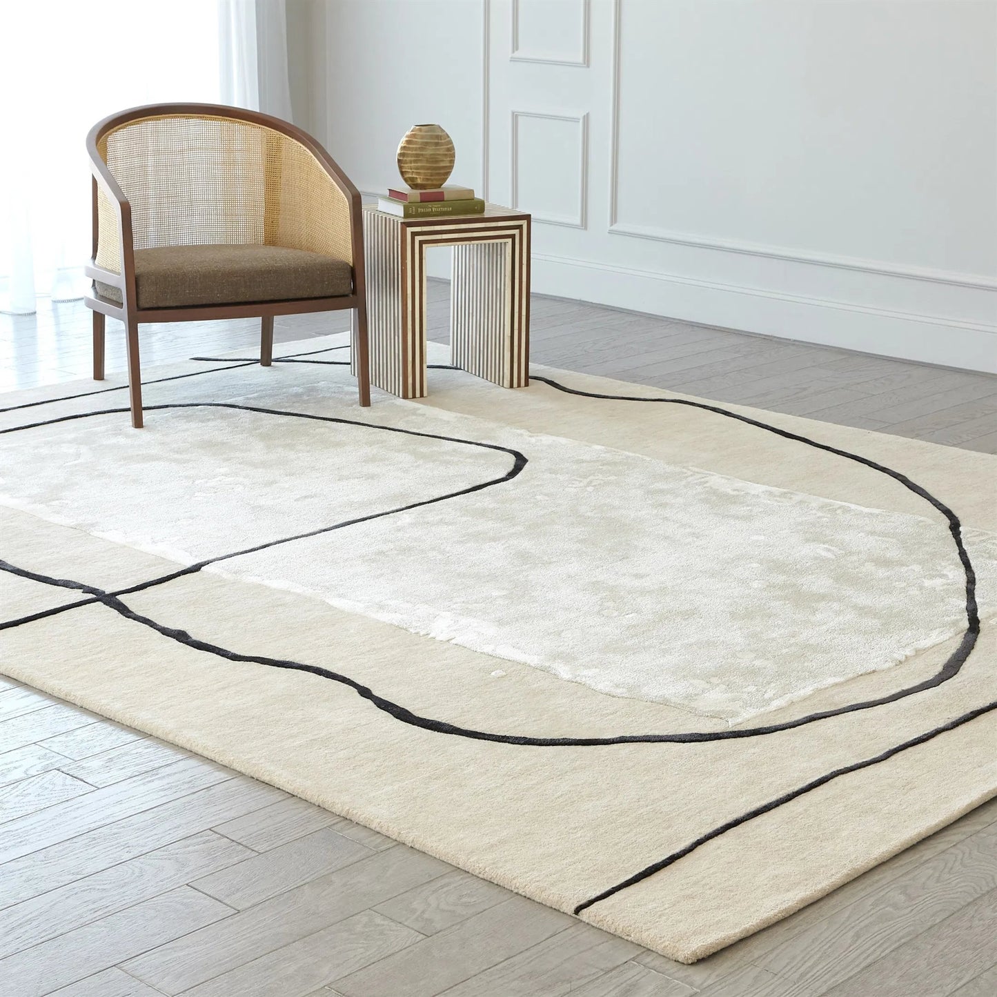 003 SI-2445858,SI-2445859,SI-2445860,SI-2445861,SI-2445862 | Lifestyle | Passage Rug by Global Views in fawn. Made from 50% viscose, 50% wool, 100% cotton backing in a unique style.