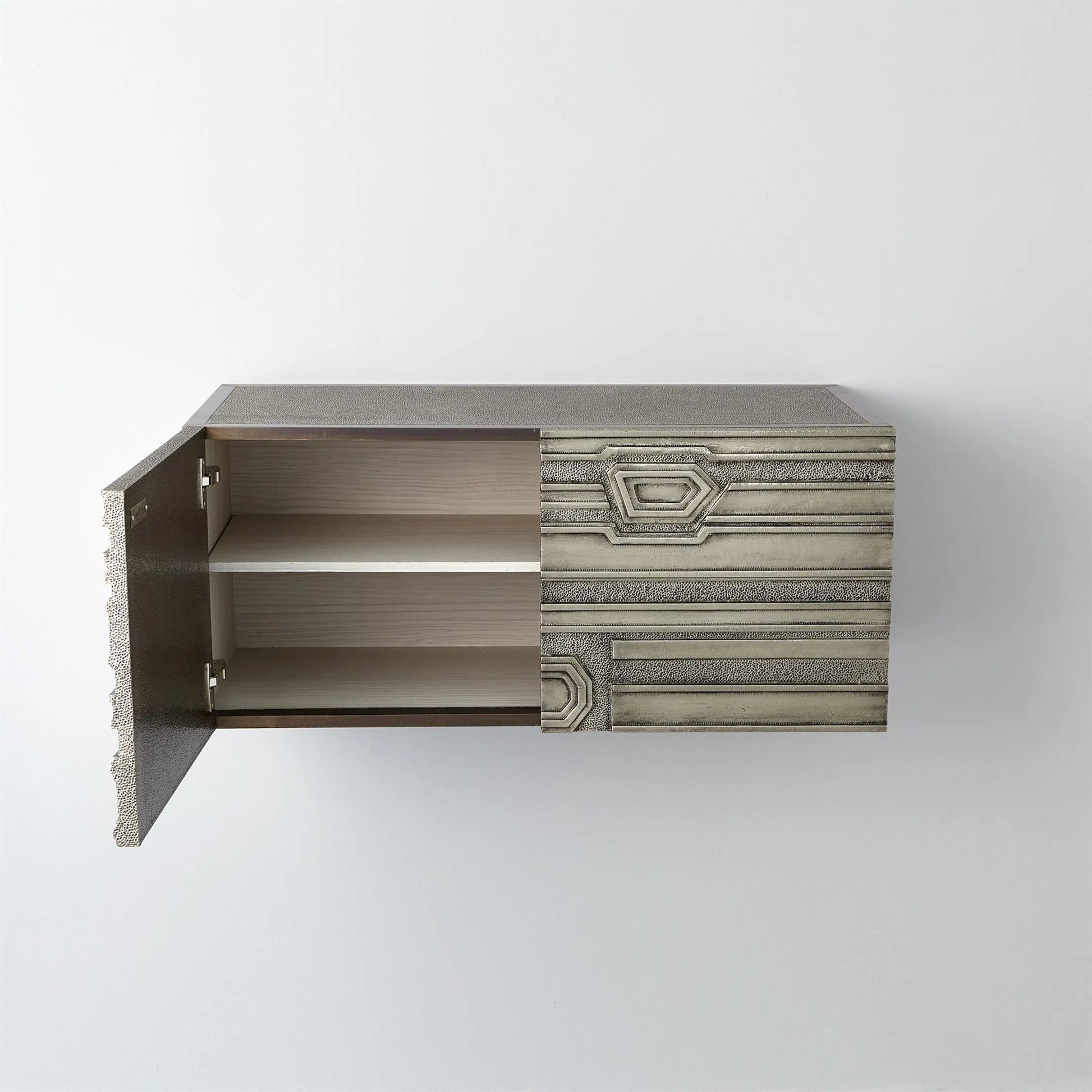 Abstract Block Right Cabinet by Global Views in silver. Made from mango, mdf in a modern style.