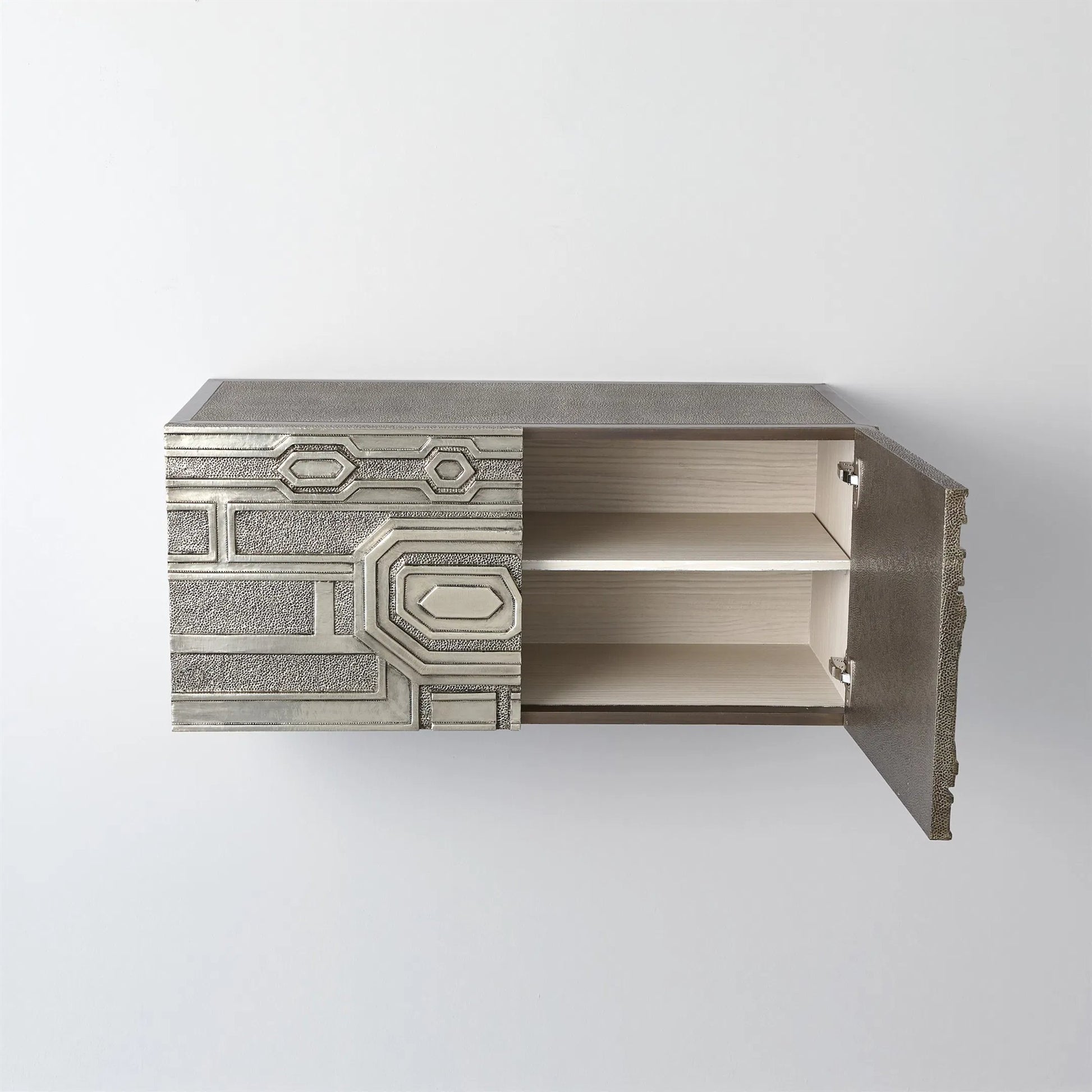 Abstract Block Left Cabinet by Global Views in silver. Made from mango, mdf in a modern style.